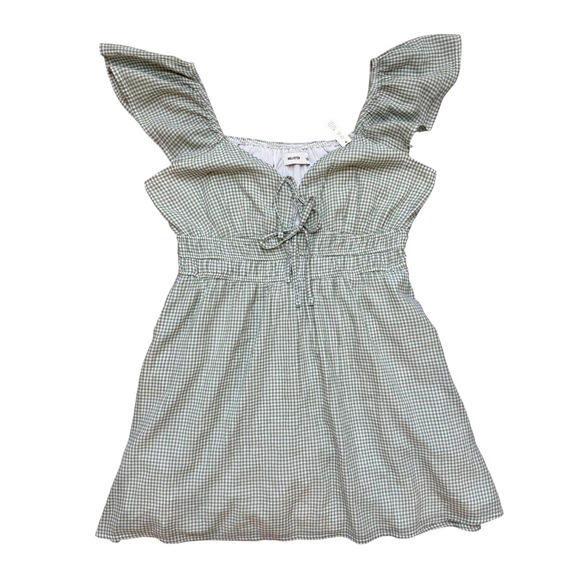 Hollister Dresses & Skirts - Hollister Sage Green Gingham Ruffle Mini Dress Built-in Shorts L